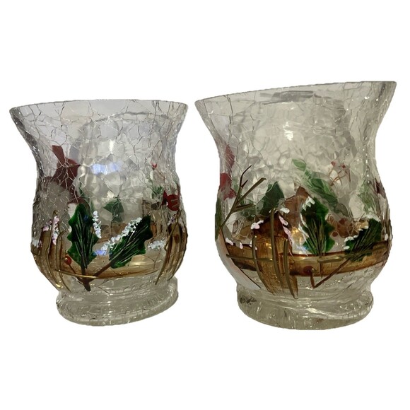 2 Yankee Candle Snowman Winter Crackle Glass Votives set Tealight Holiday XMas - Picture 3 of 12